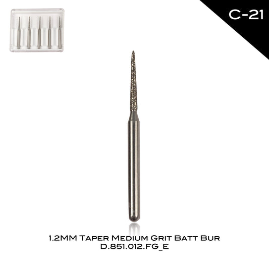 1.2mm Taper Medium Grit Batt Bur C-21 - Incidental